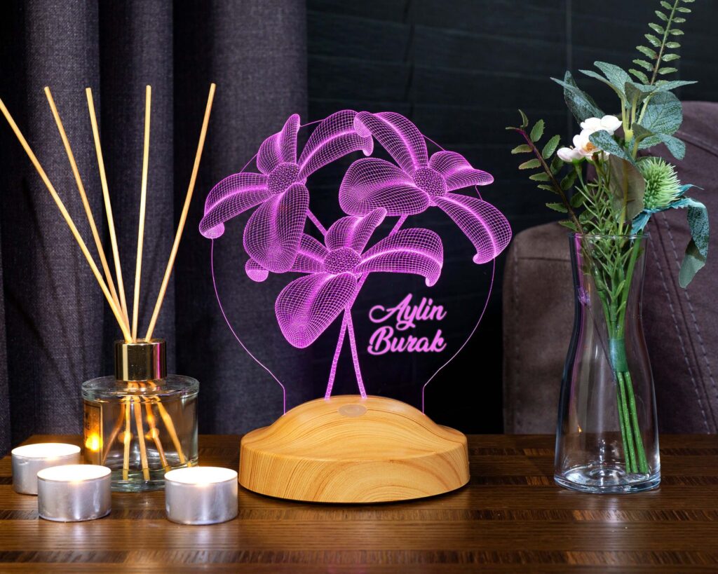 Lampă 3D personalizată buchet de Crini – vedere de ansamblu