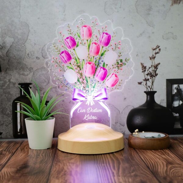 Lampă 3D personalizată buchet de Lalele Colorate – vedere de ansamblu
