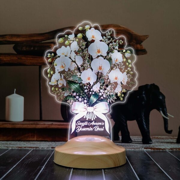 Lampă 3D personalizată buchet de Orhidee Albe – vedere de ansamblu