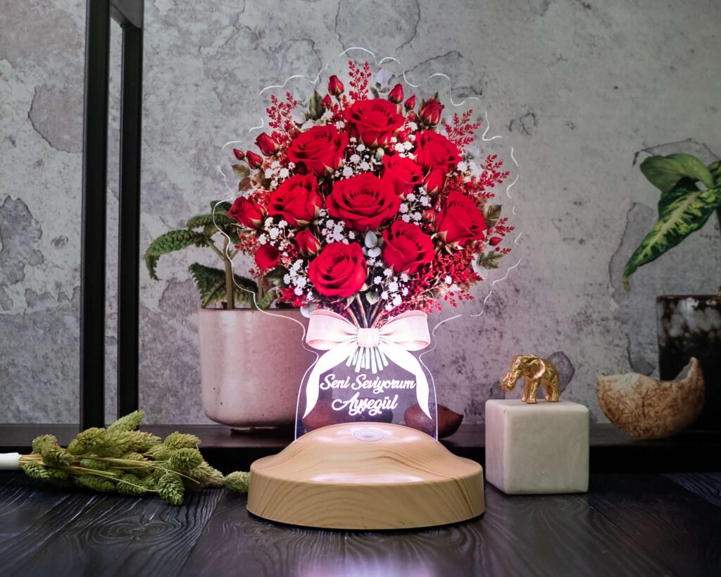 Lampă 3D personalizată buchet de Trandafiri Roșii – vedere de ansamblu