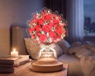 Lampă 3D personalizată buchet de Trandafiri Roșii – pe noptieră