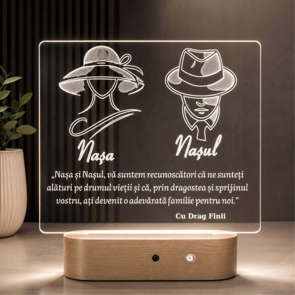 Lampă 3D personalizată Nașul și Nașa – vedere de ansamblu