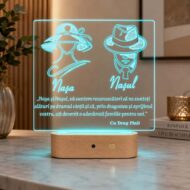 Lampă 3D personalizată Nașul și Nașa – lumină turcoaz