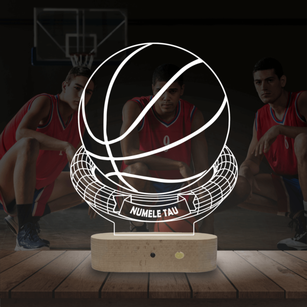 Lampă Personalizată 3D în formă de Minge de Basketball Simpla cu Nume Personalizat