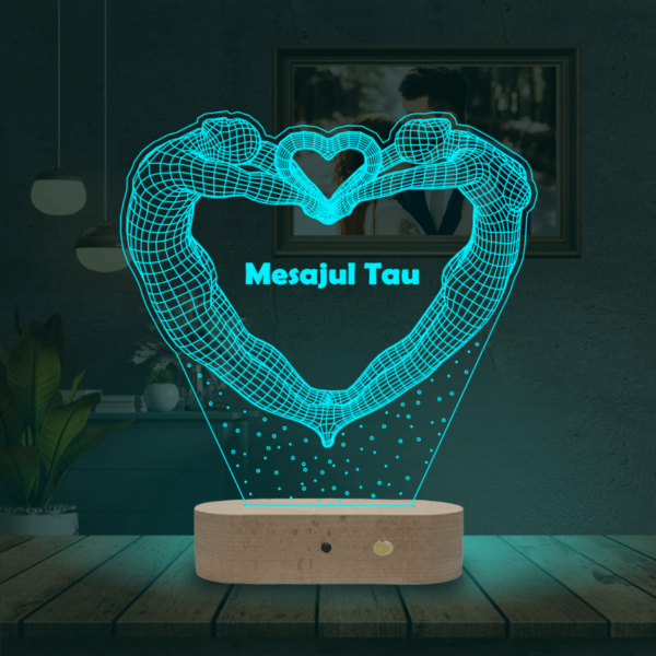 Lampă Personalizată 3D în formă de Inima formată din 2 Îndrăgostiți cu Mesaj Personalizat